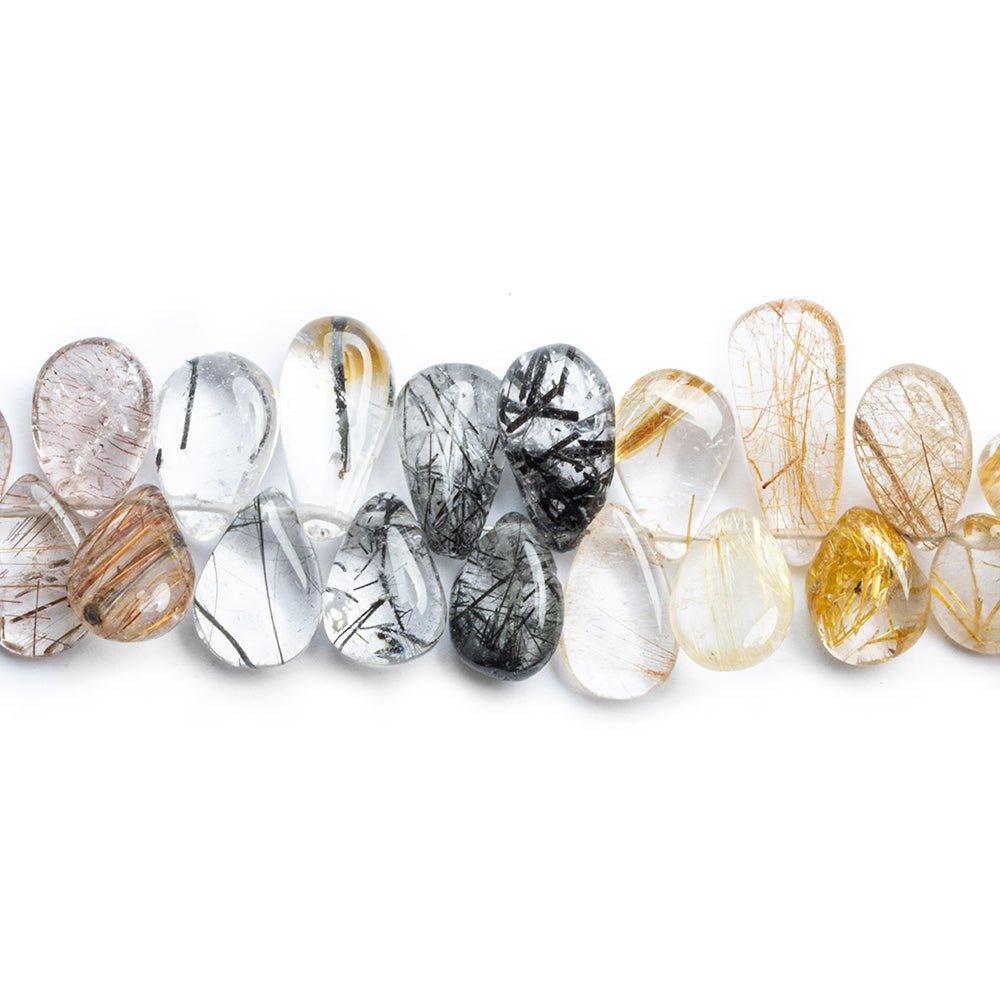 Multi Tourmalinated & Rutilated Quartz Plain Pear Beads 54 pieces - The Bead Traders