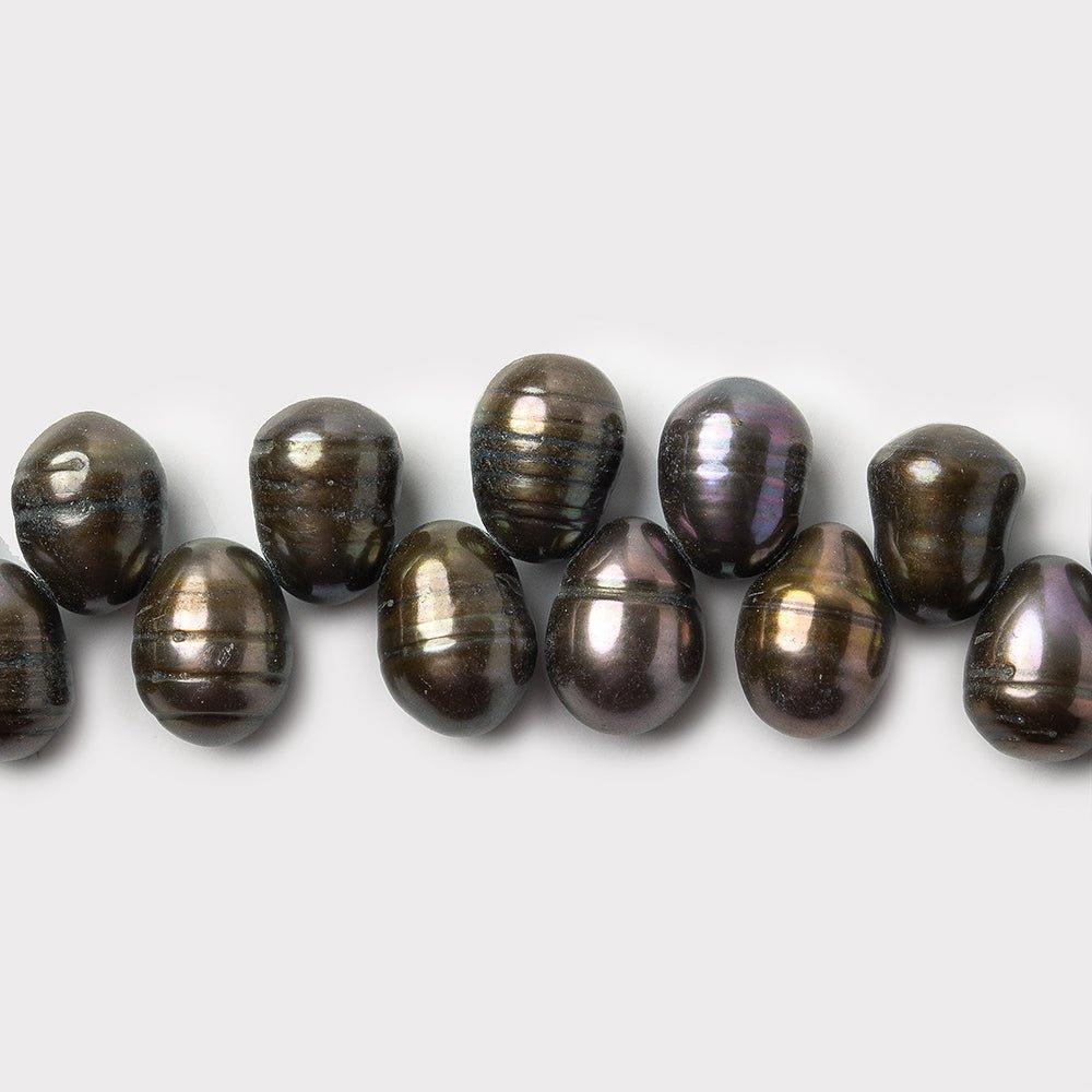Mushroom Green Top Drilled Ringed Baroque Freshwater Pearls 15 inch 83 pieces 9x6mm - The Bead Traders