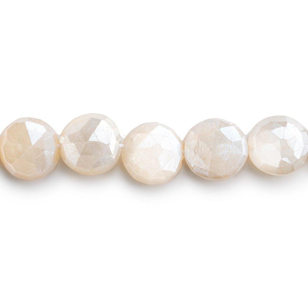 Mystic Cream Moonstone Faceted Coin Beads 14 inch 38 pieces - The Bead Traders