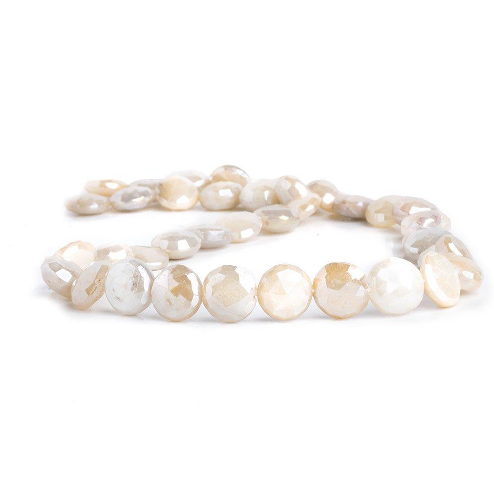 Mystic Cream Moonstone Faceted Coin Beads 14 inch 38 pieces - The Bead Traders