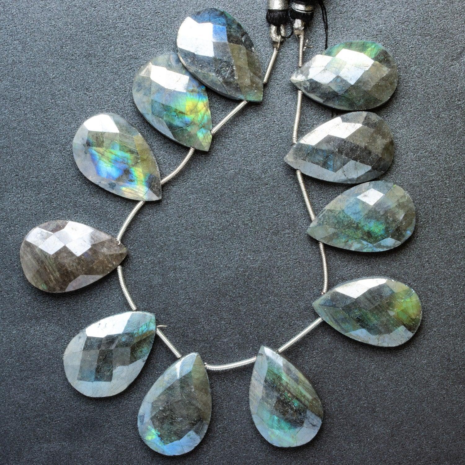 Mystic Labradorite Faceted Pears 8 inch 10 beads - The Bead Traders