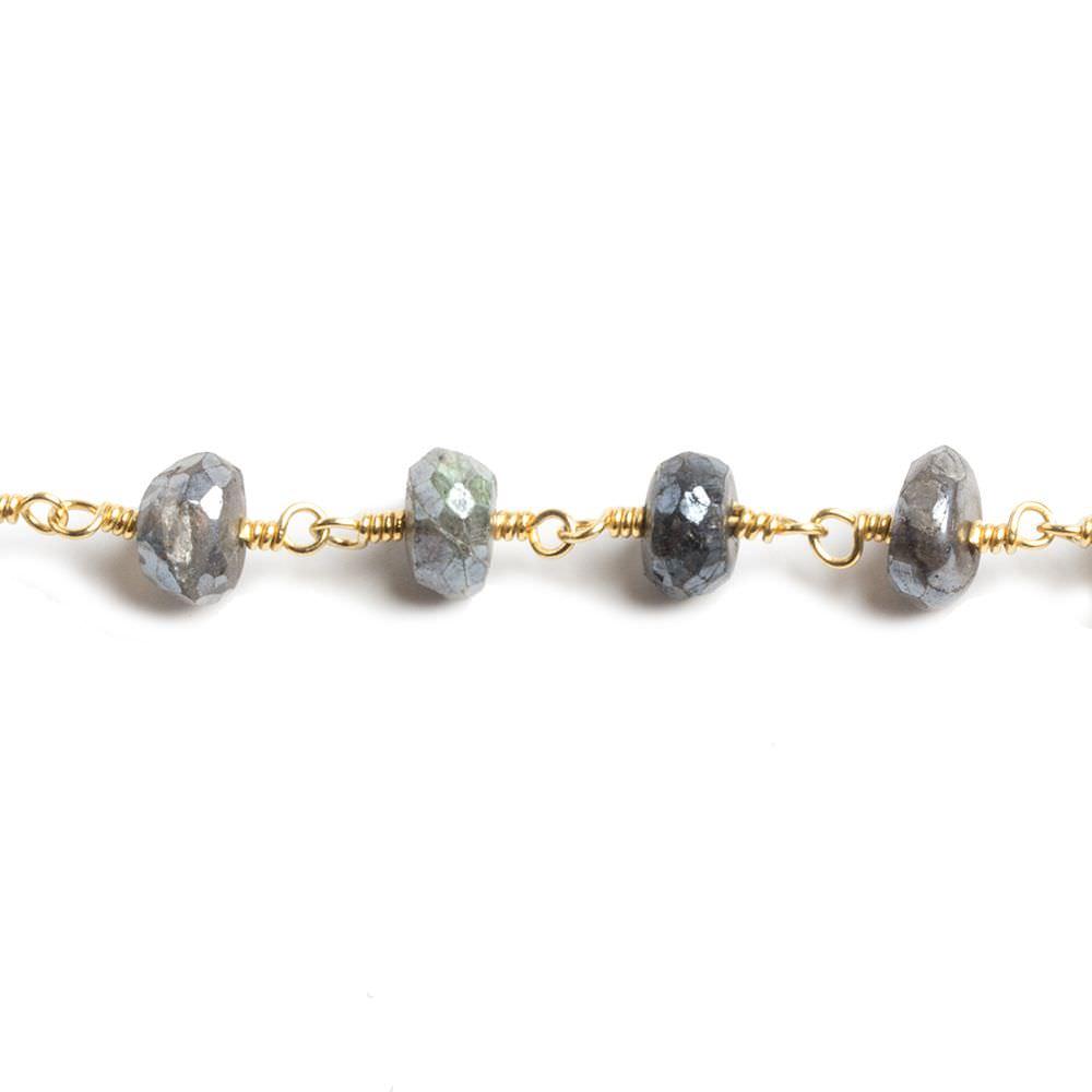 Mystic Labradorite faceted rondelle Gold Chain by the foot - The Bead Traders