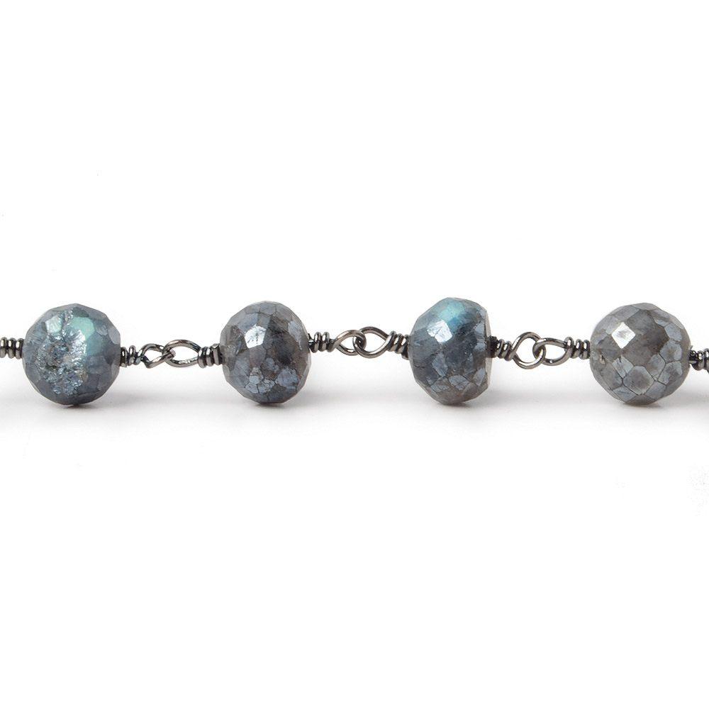 Mystic Labradorite faceted round Black Gold plated Chain by the foot 20 pcs - The Bead Traders