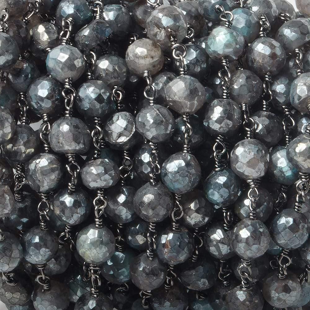 Mystic Labradorite faceted round Black Gold plated Chain by the foot 20 pcs - The Bead Traders