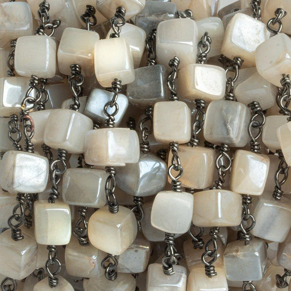 Mystic Moonstone Cube Black Gold Chain by the Foot 22 pieces
