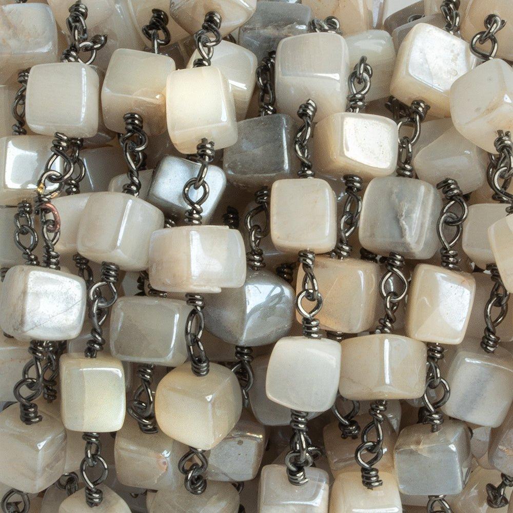 Mystic Moonstone Cube Black Gold Chain by the Foot 22 pieces - The Bead Traders