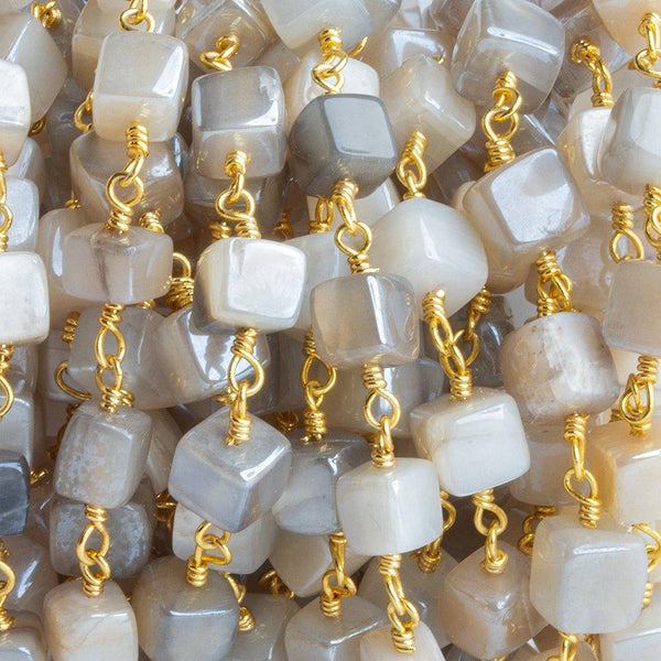 8mm Mystic Moonstone Cube Gold Chain 22 Beads