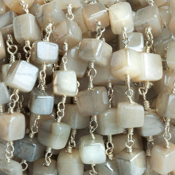 Mystic Moonstone Cube Silver Plated Chain by the Foot 23 pieces