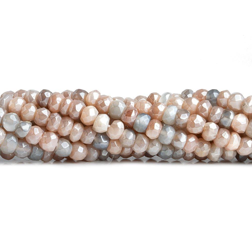 Mystic Peach & Grey Moonstone Faceted Rondelle Beads 13 inch 100 pieces - The Bead Traders