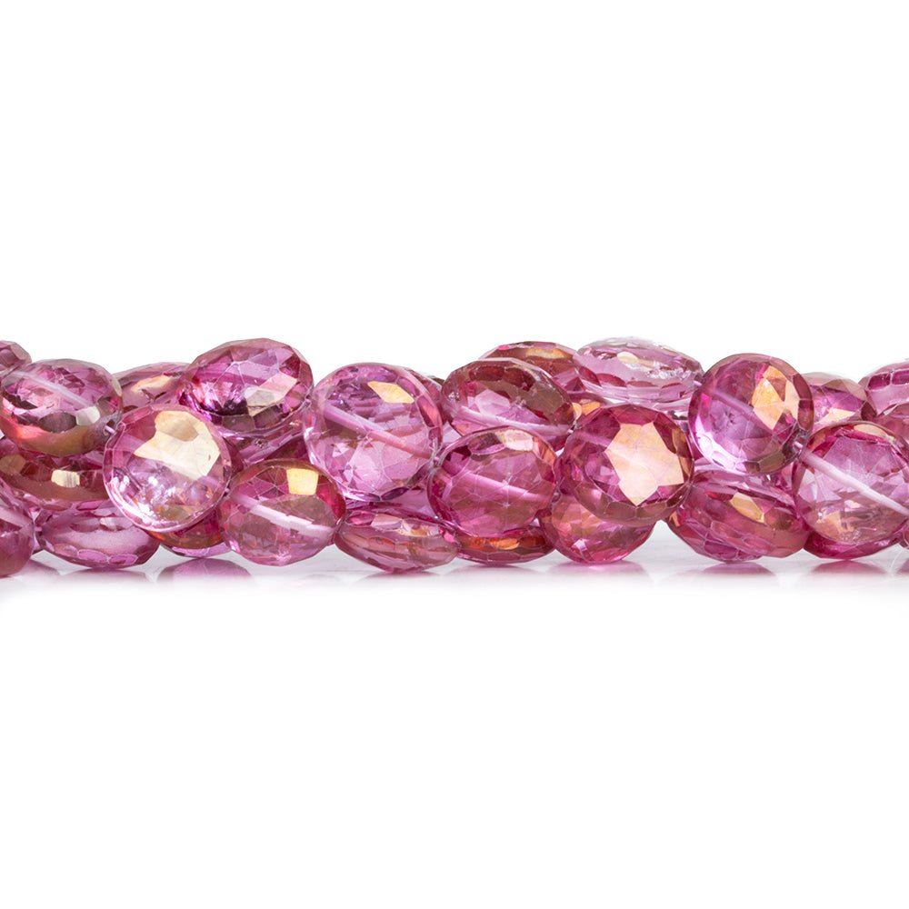 Mystic Pink Topaz Faceted Coin Beads 8 inch 18 pieces - The Bead Traders