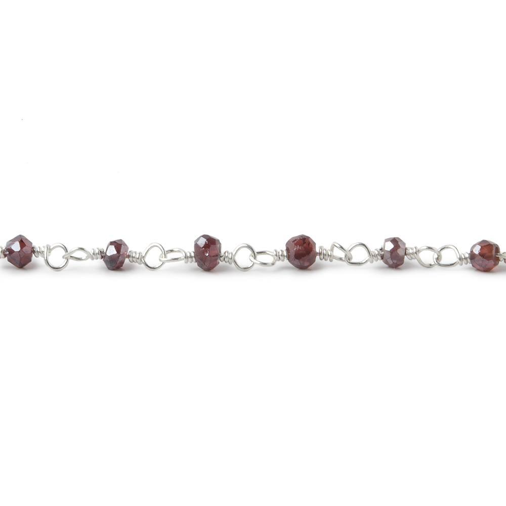 Mystic Rhodolite Garnet faceted rondelles on Silver plated Chain by the foot - The Bead Traders