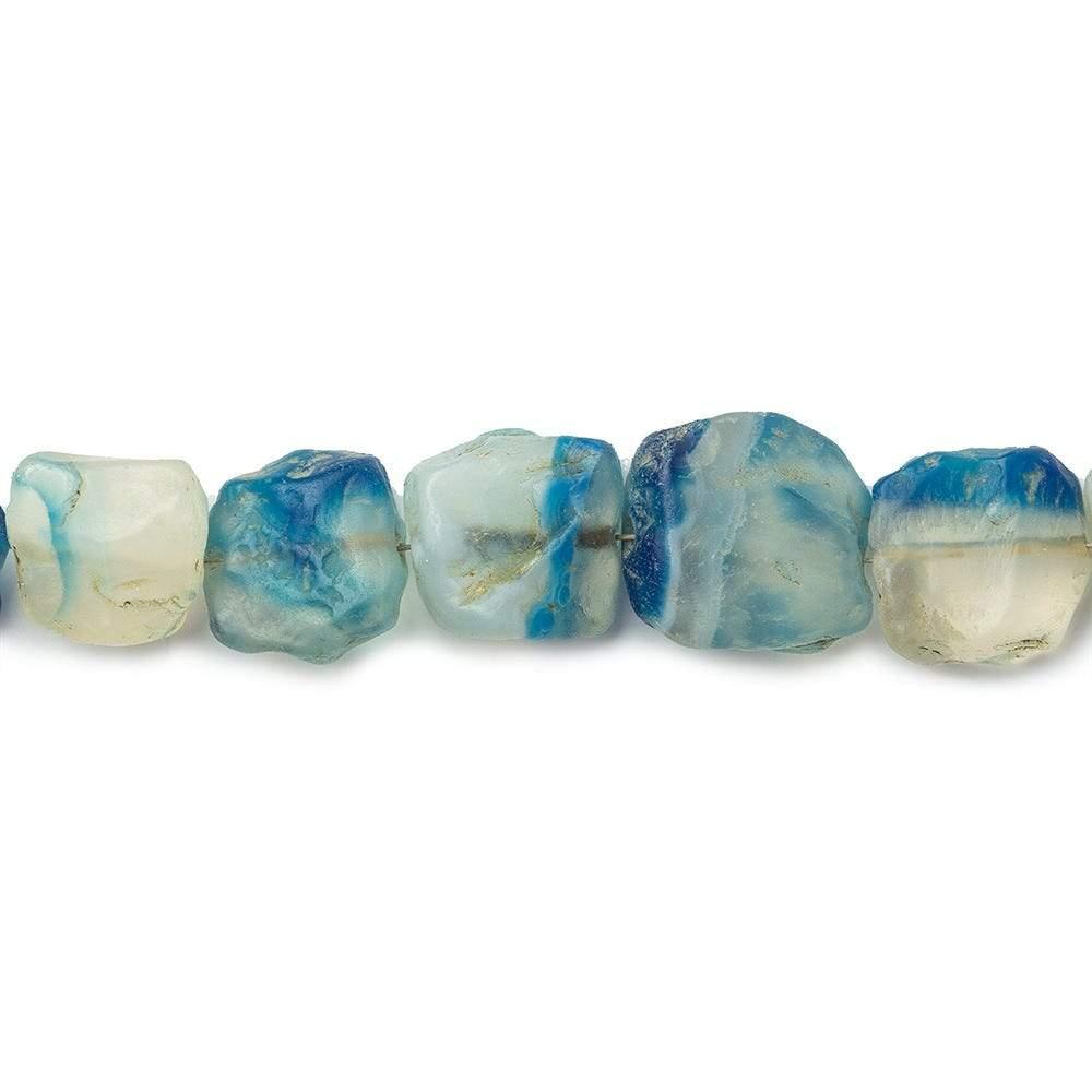 Nassau Blue & White Beads Tumbled Hammer Faceted Square - The Bead Traders