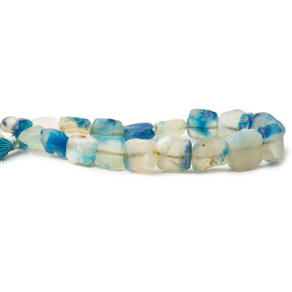 Nassau Blue & White Beads Tumbled Hammer Faceted Square - The Bead Traders