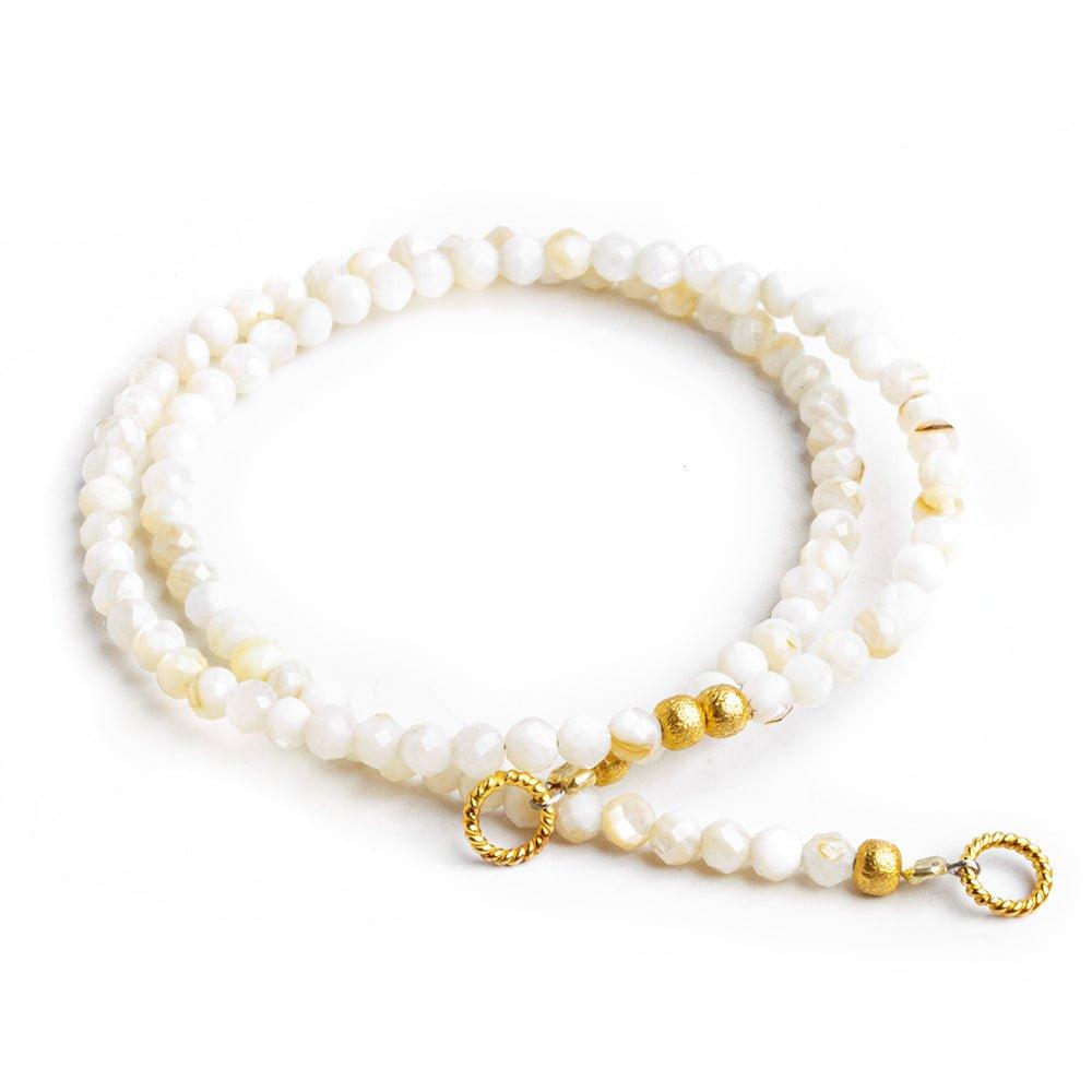 Natural Cream Mother of Pearl microfaceted round beads 13 inch 100 pieces - The Bead Traders
