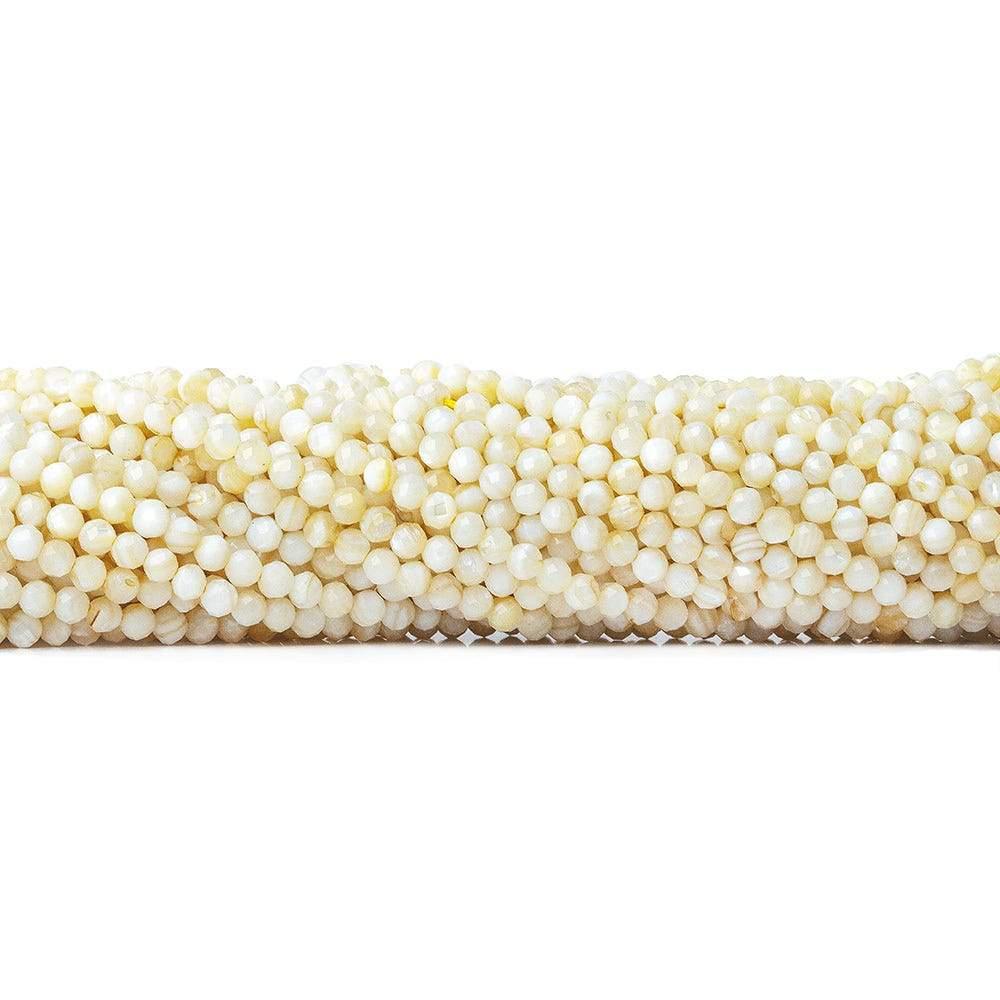 Natural Cream Mother of Pearl microfaceted round beads 13 inch 100 pieces - The Bead Traders
