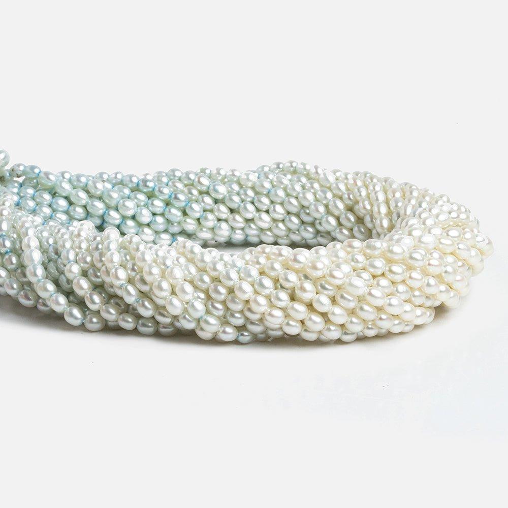 Off White & Baby Blue Straight Drill Oval Pearls 15 inch 105 pieces - The Bead Traders