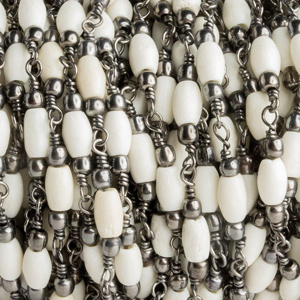 7mm Off White Bone Barrel Black Gold Chain 15 pieces