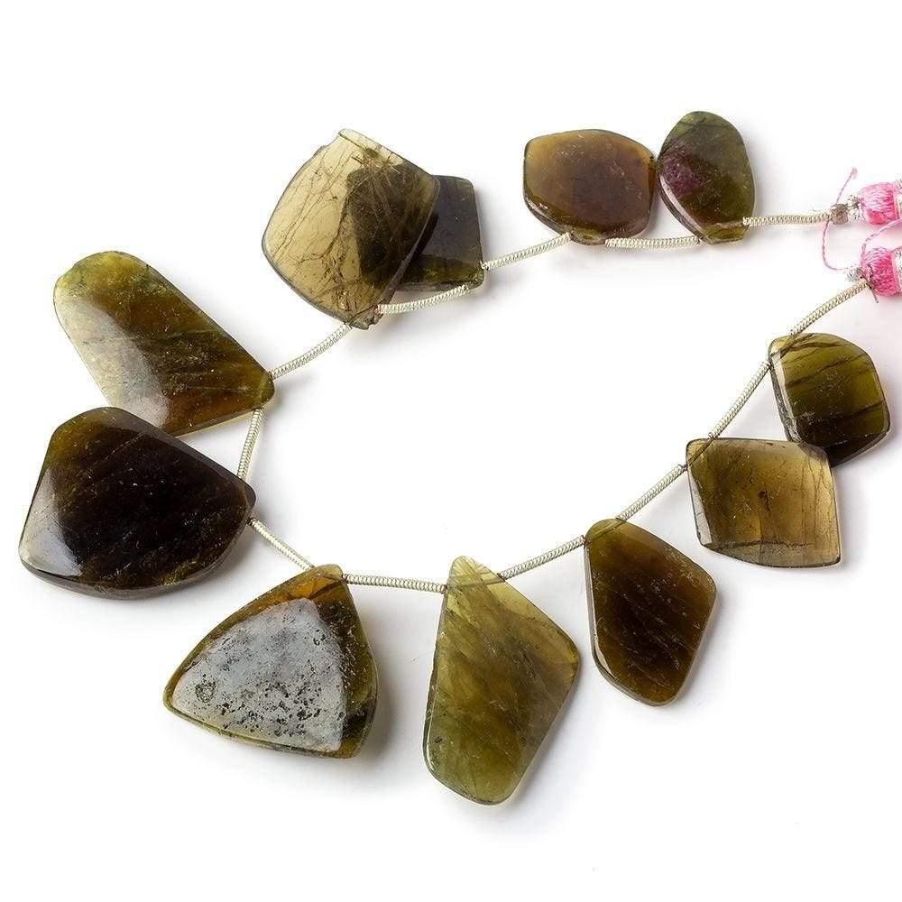 Olive Tourmaline Top Drill Slices 7 inch 11 pieces - The Bead Traders