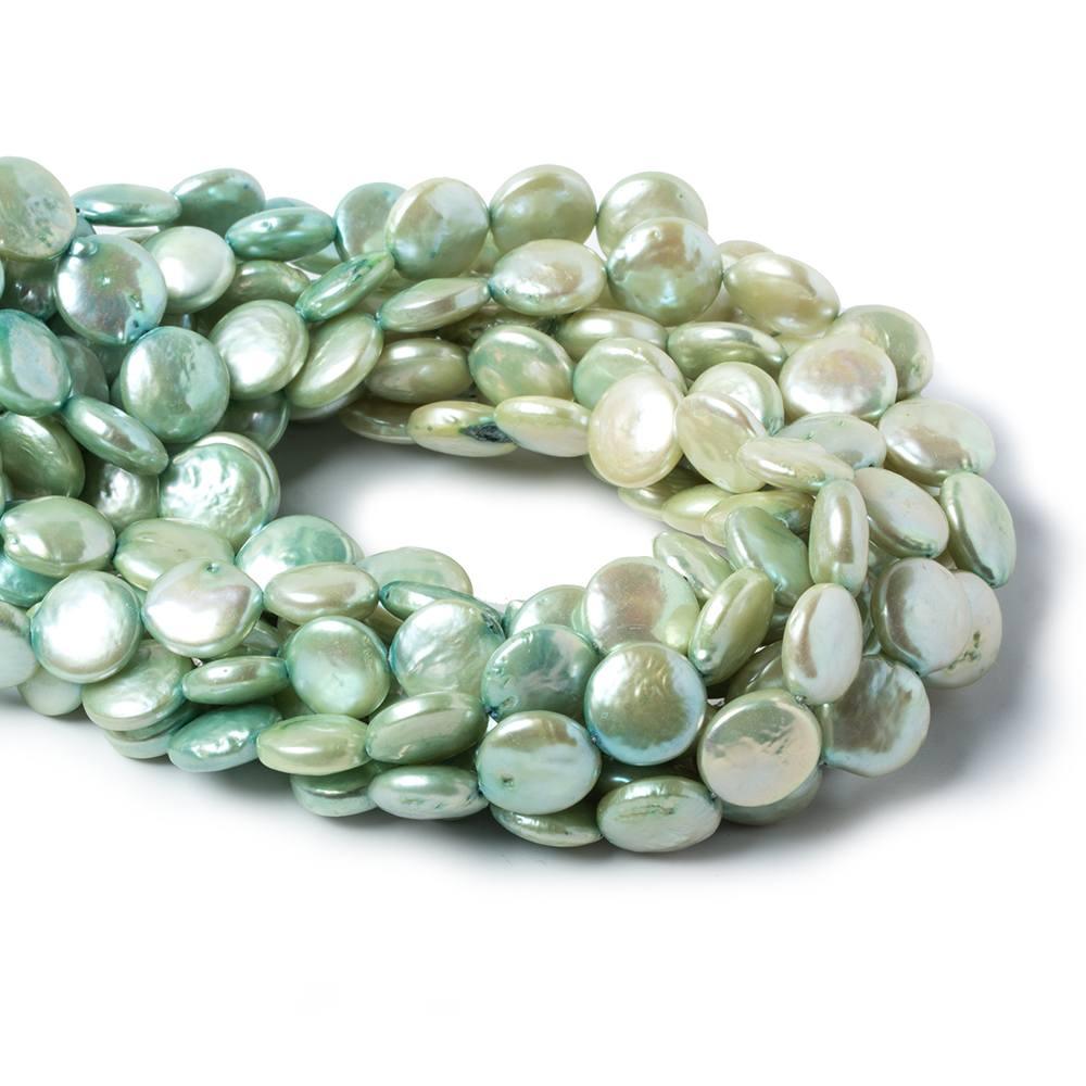 Ombre' Spearmint Green Freshwater Pearls Coin 15 inches 32 pieces 12mm - The Bead Traders