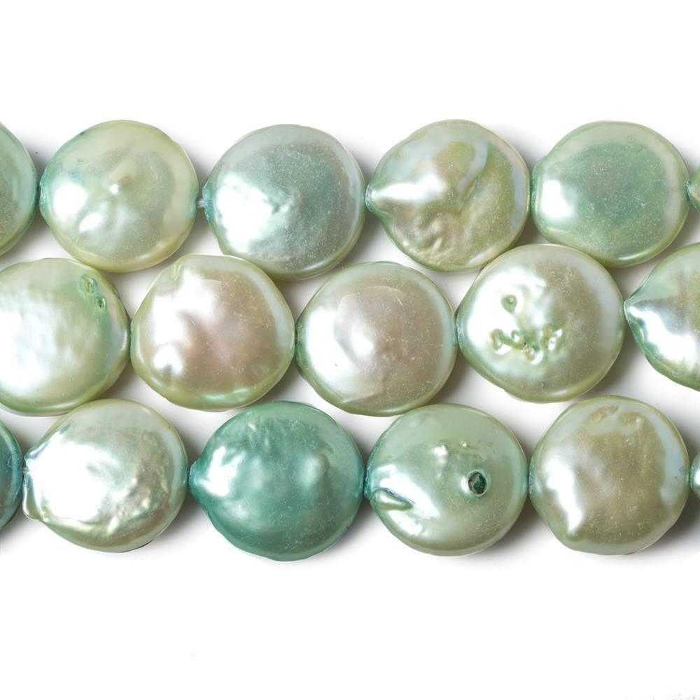 Ombre' Spearmint Green Freshwater Pearls Coin 15 inches 32 pieces 12mm - The Bead Traders
