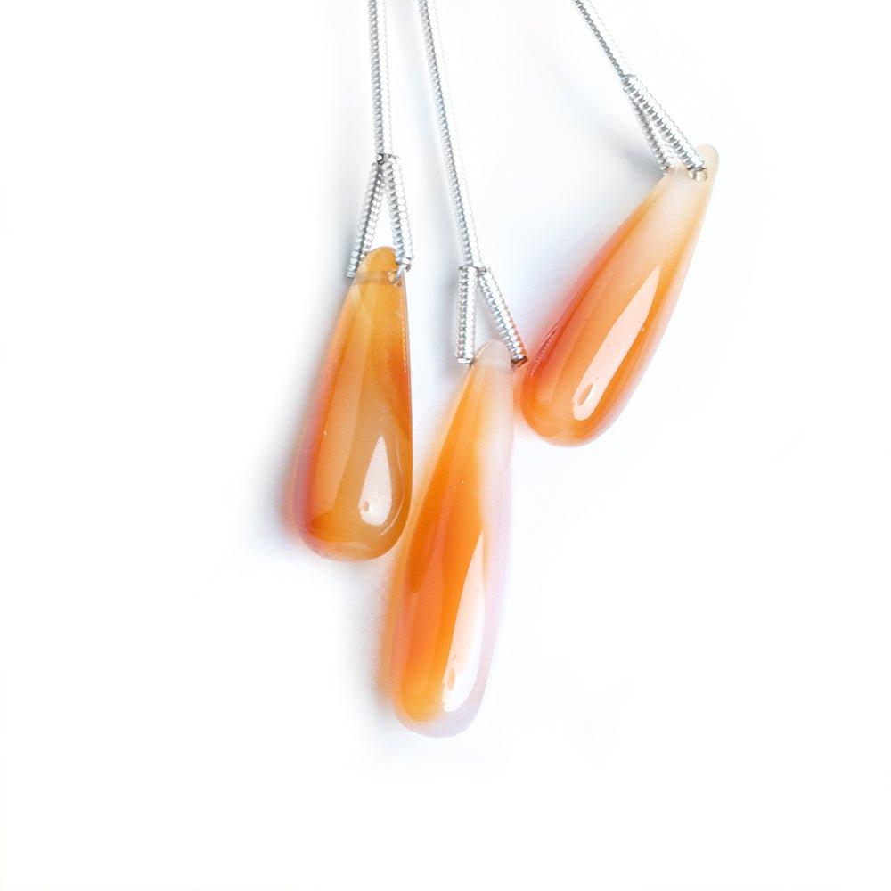 Orange Chalcedony Plain Teardrop Focal Beads 3 Pieces - The Bead Traders