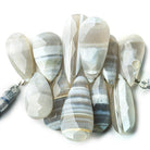 Owyhee Banded Blue & Grey Opal faceted pears 11 beads 22x11-34x14mm - The Bead Traders