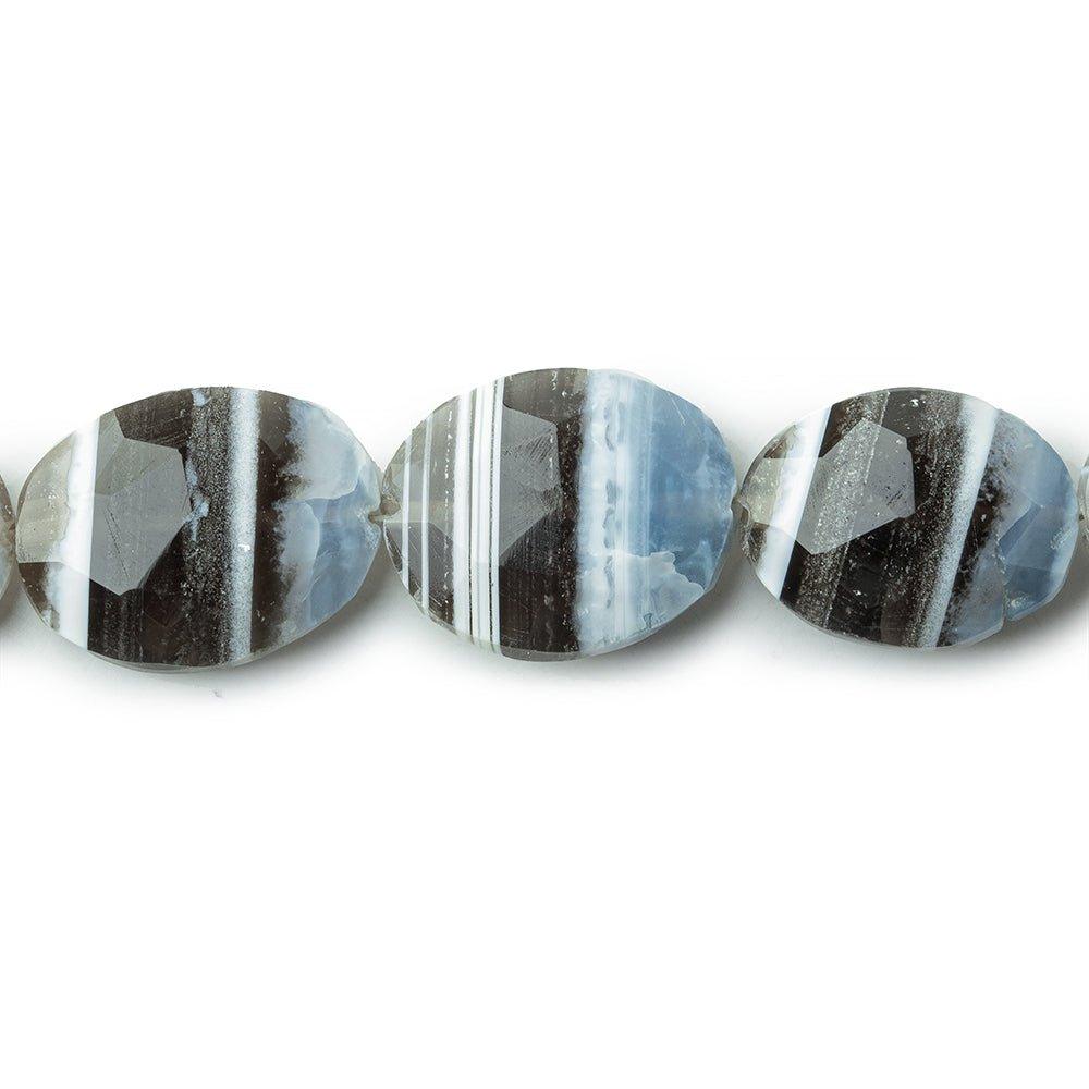 Owyhee Denim Blue Opal banded faceted ovals 8 inch 16x12-19x14mm 9 beads - The Bead Traders