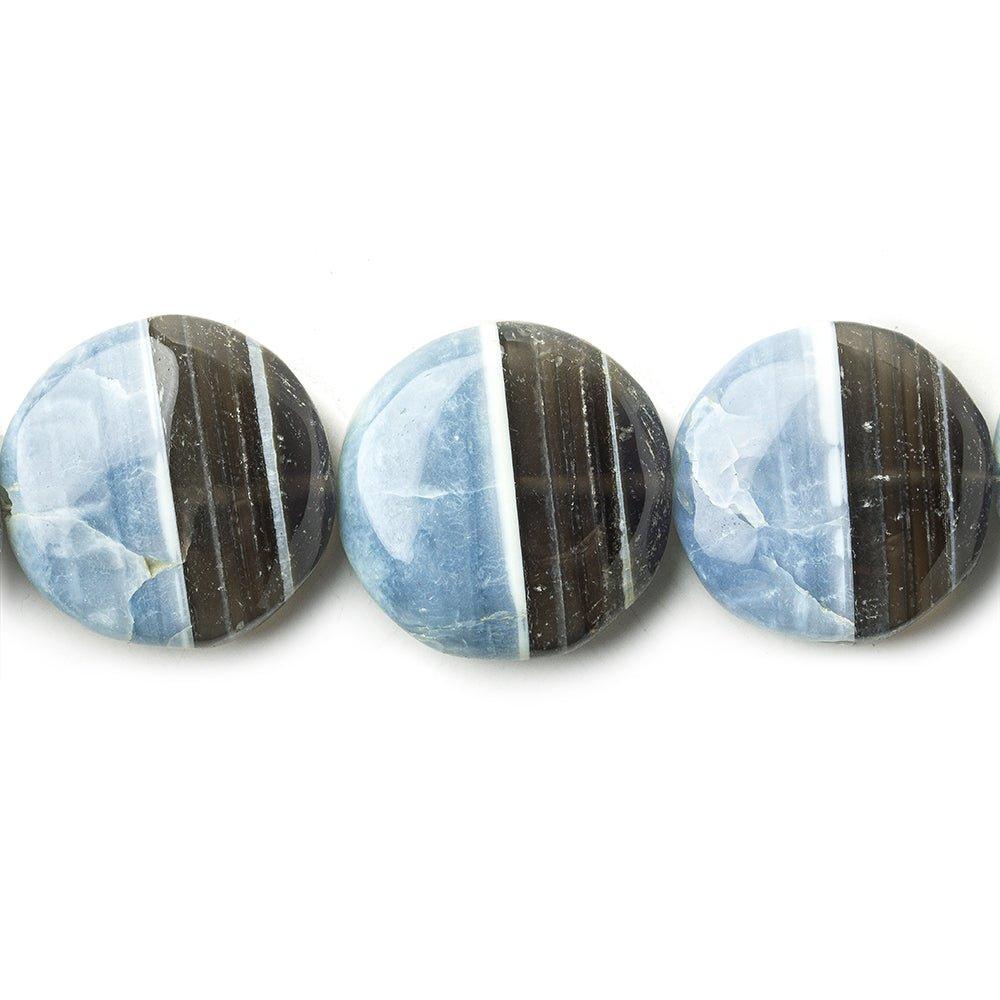 Owyhee Denim Blue Opal banded plain coins 7 inch 16-18mm 10 beads - The Bead Traders