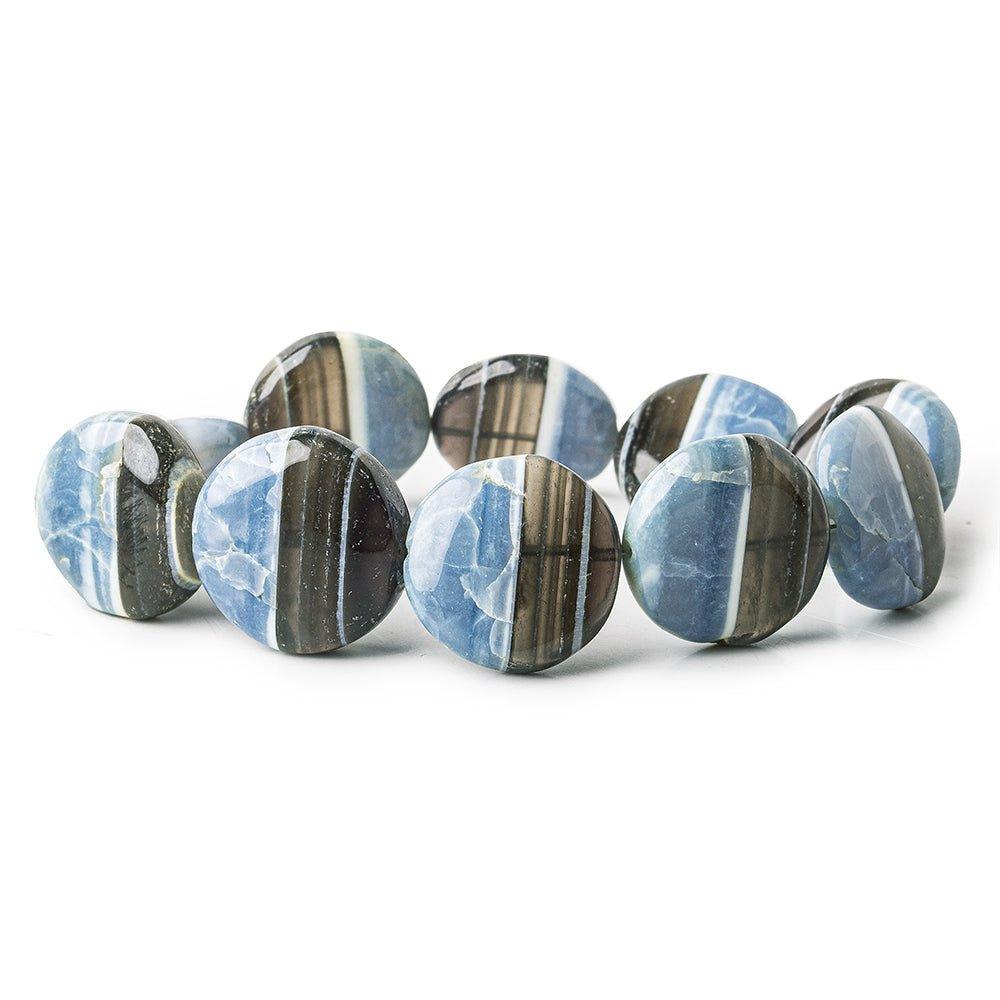 Owyhee Denim Blue Opal banded plain coins 7 inch 16-18mm 10 beads - The Bead Traders