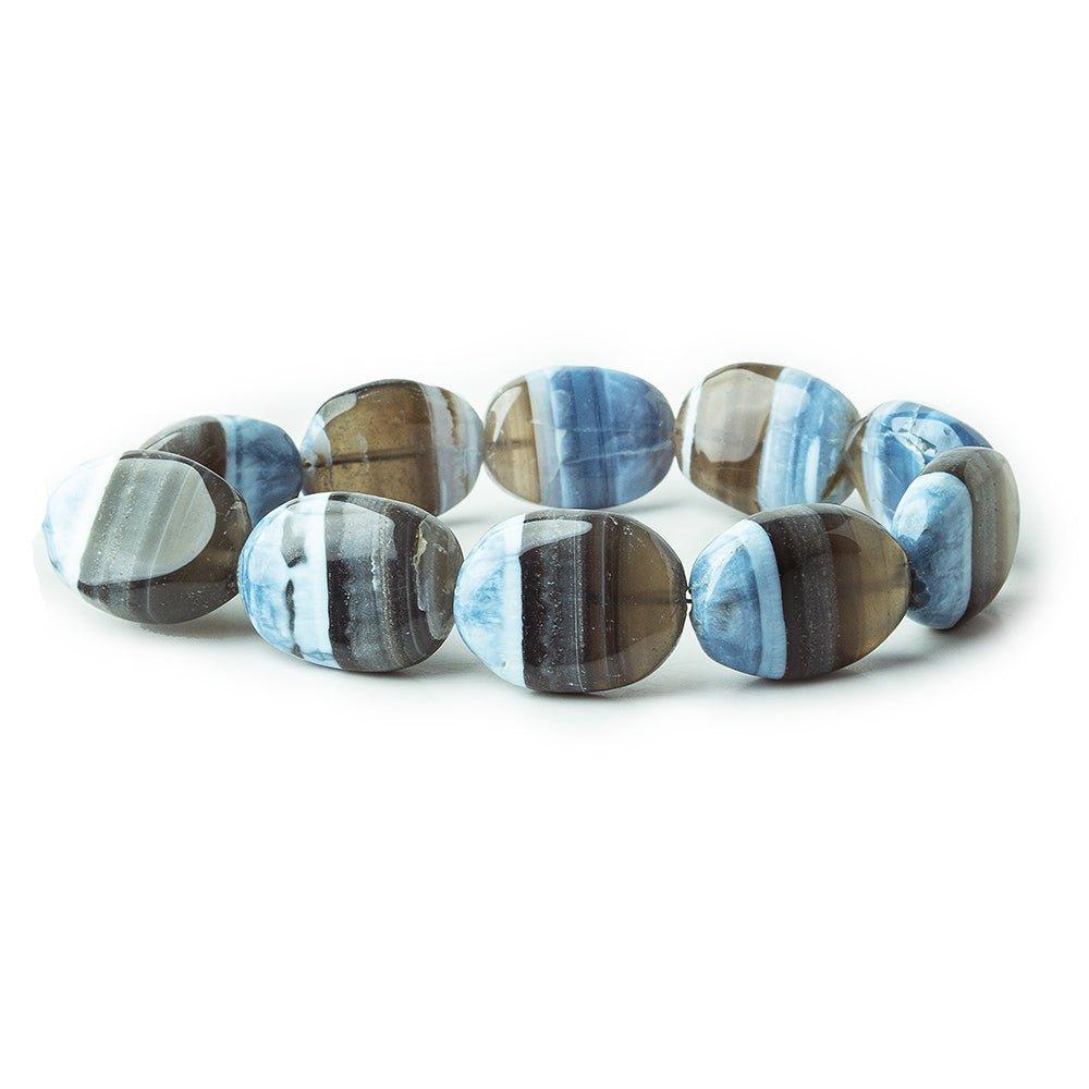 Owyhee Denim Blue Opal banded plain ovals 7 inch 15x12-19x14mm 9 beads - The Bead Traders