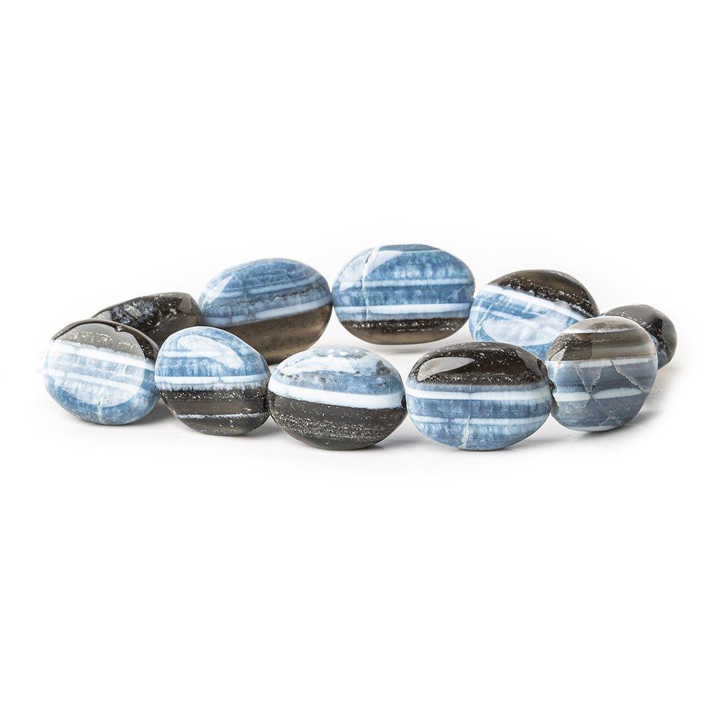 Owyhee Denim Blue Opal banded plain ovals 8 inch 16x13-17x13mm 9 beads - The Bead Traders