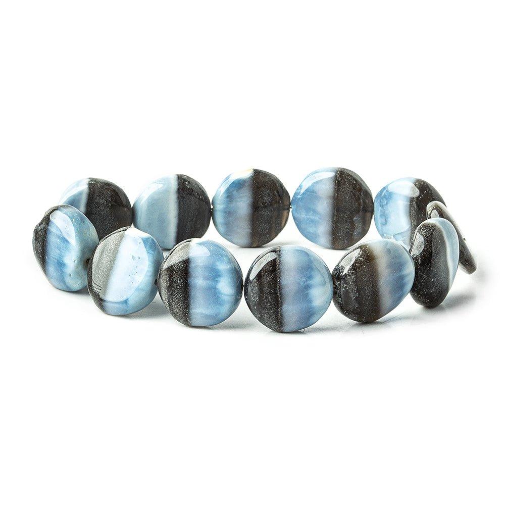 Owyhee Denim Blue Opal plain coins 7 inch 13-16mm 10 beads - The Bead Traders