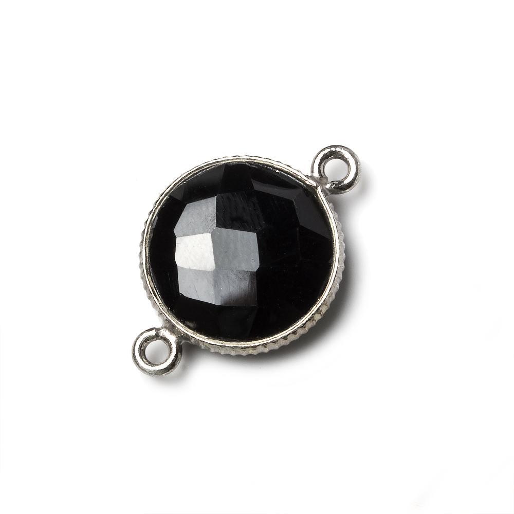 Oxidized Silver Corrugated Bezel Black Chalcedony coin 2 ring Connector 1 pc - The Bead Traders