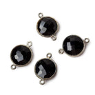 Oxidized Silver Corrugated Bezel Black Chalcedony coin 2 ring Connector 1 pc - The Bead Traders