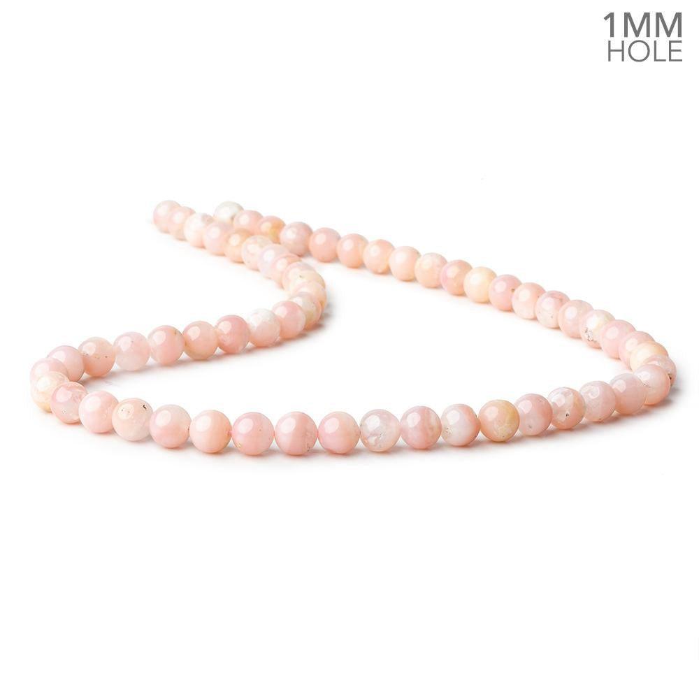 Pale Pink Peruvian Opal plain round beads 16 inch 59 pieces 7mm - The Bead Traders
