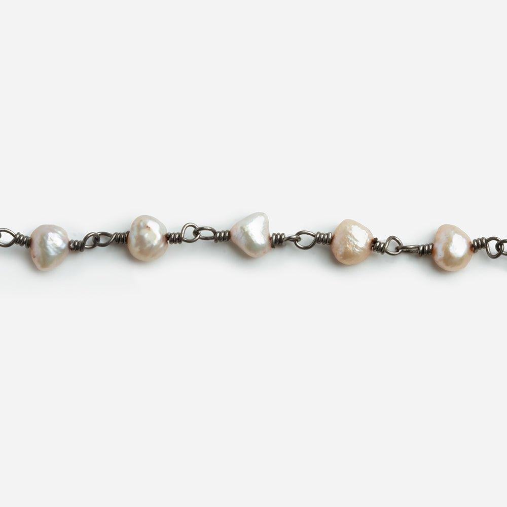 Peach Baroque Freshwater Pearl Black Gold Chain by the Foot 29 pieces - The Bead Traders