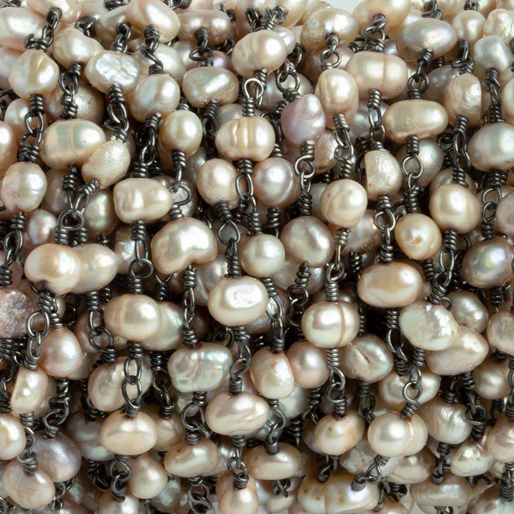Peach Baroque Freshwater Pearl Black Gold Chain by the Foot 29 pieces - The Bead Traders