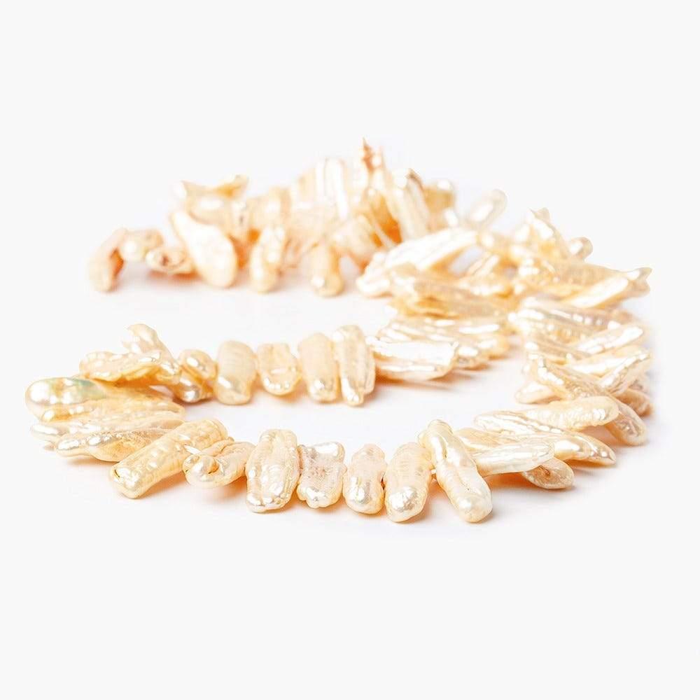 Peach Side Drilled Biwa Freshwater Pearls 16 inch 75 pieces - The Bead Traders