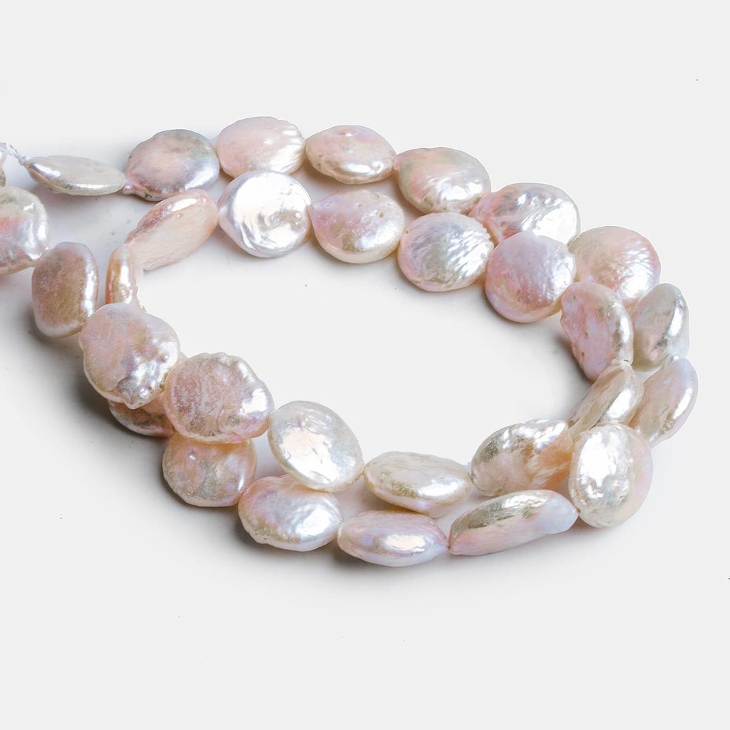 Peachy Cream Coin Pearls 16 inch 27 pieces - The Bead Traders