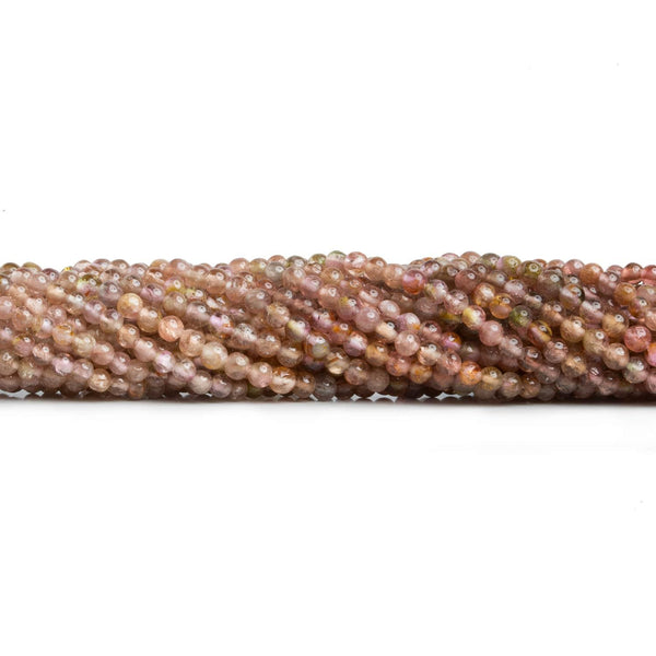 2.5-3mm Peachy Pink Tourmaline Plain Rounds 14 inch 140 beads