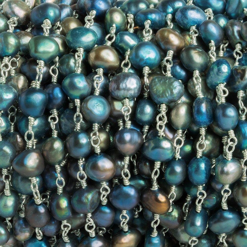 Peacock Baroque Pearls Silver Chain by the Foot 27 pieces - The Bead Traders