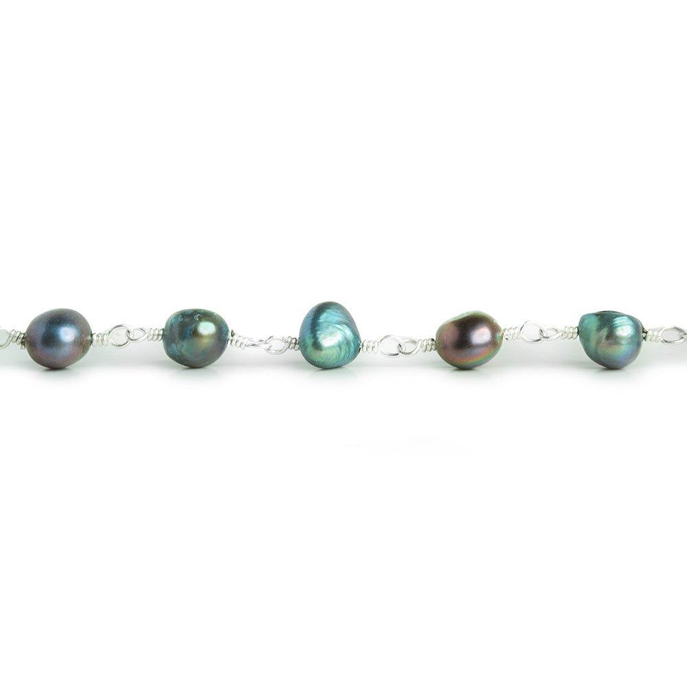 Peacock Baroque Pearls Silver Chain by the Foot 27 pieces - The Bead Traders