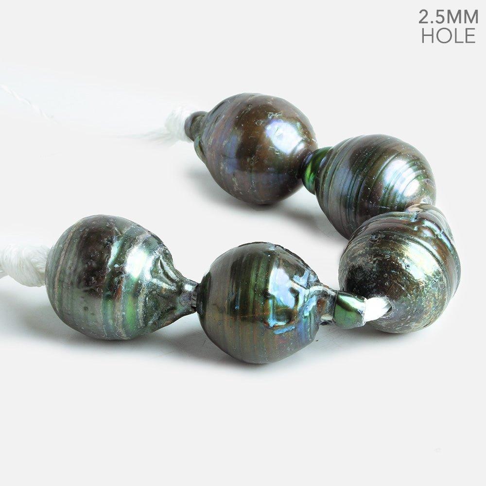 Peacock Green Ringed Ultra Baroque Large Hole Freshwater Pearls - The Bead Traders