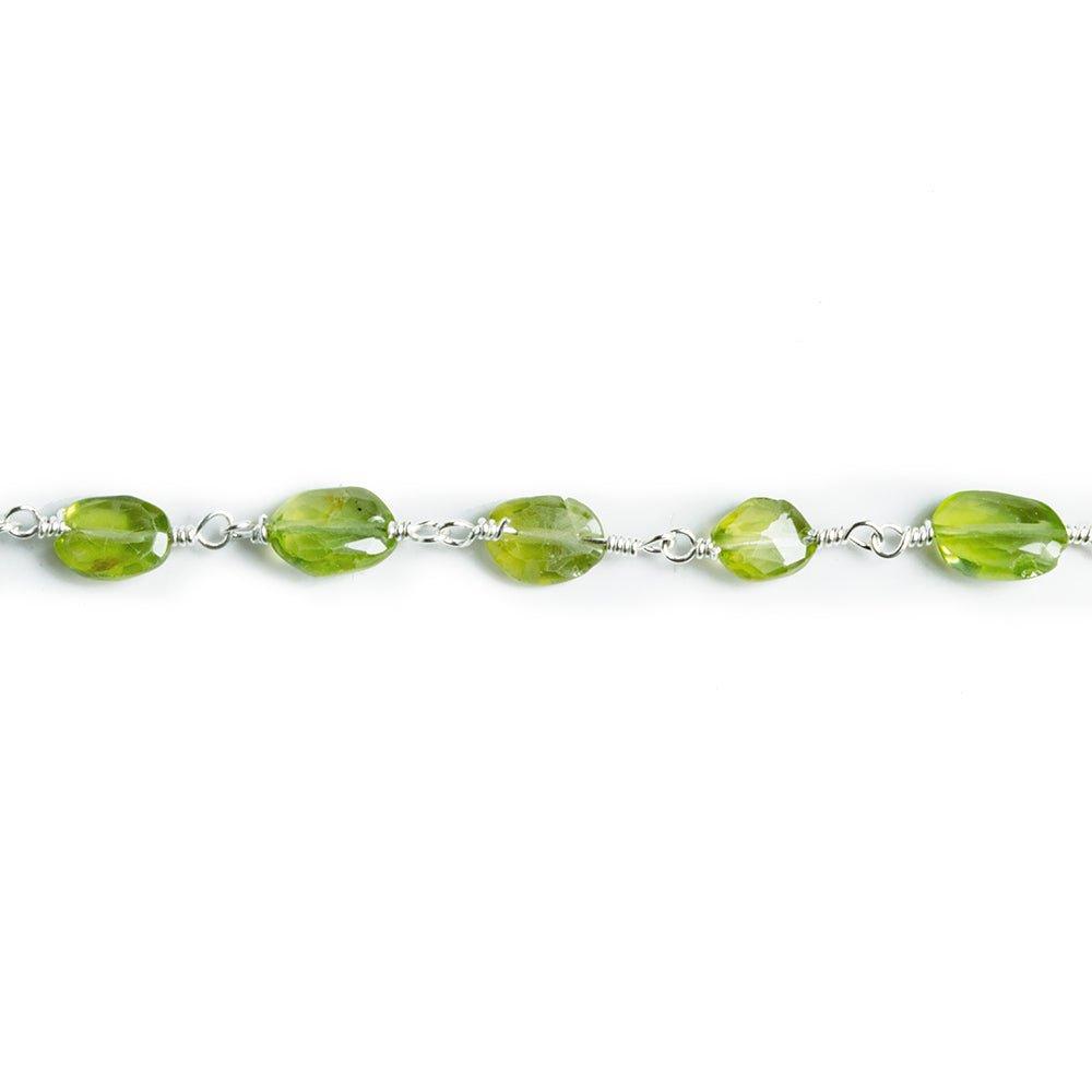 Peridot Faceted Oval Silver Chain by the Foot 25 pieces - The Bead Traders