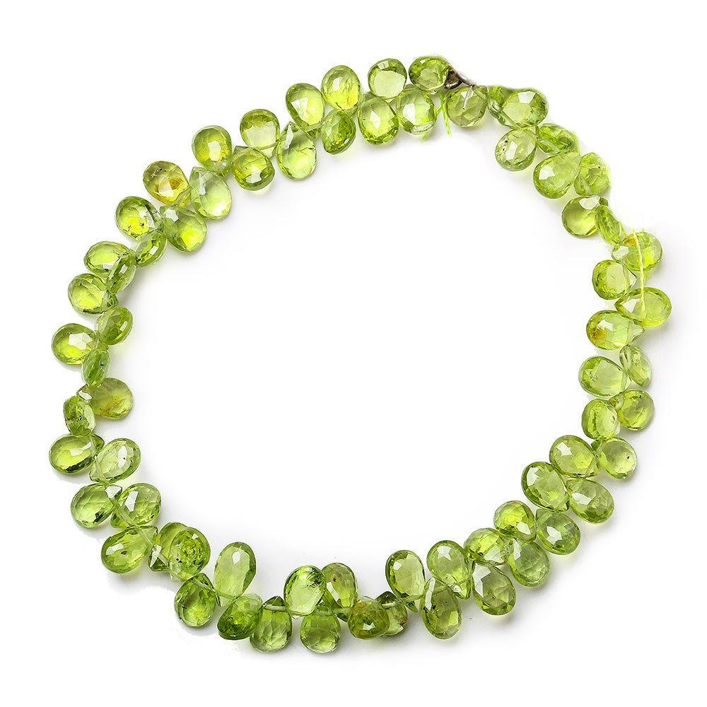 Peridot Faceted Pear Briolette Beads, 8" length, 8x4x3-5x4x3mm, 81 pcs - The Bead Traders