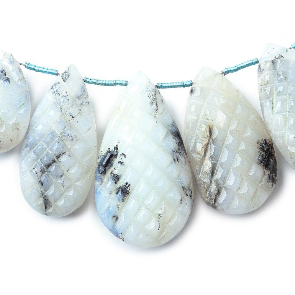 Peruvian Dendritic Opal Carved Pear Beads 7.5 inch 16 pieces - The Bead Traders
