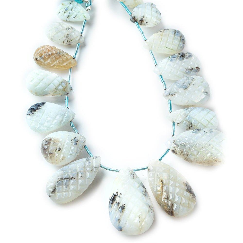 Peruvian Dendritic Opal Carved Pear Beads 7.5 inch 16 pieces - The Bead Traders