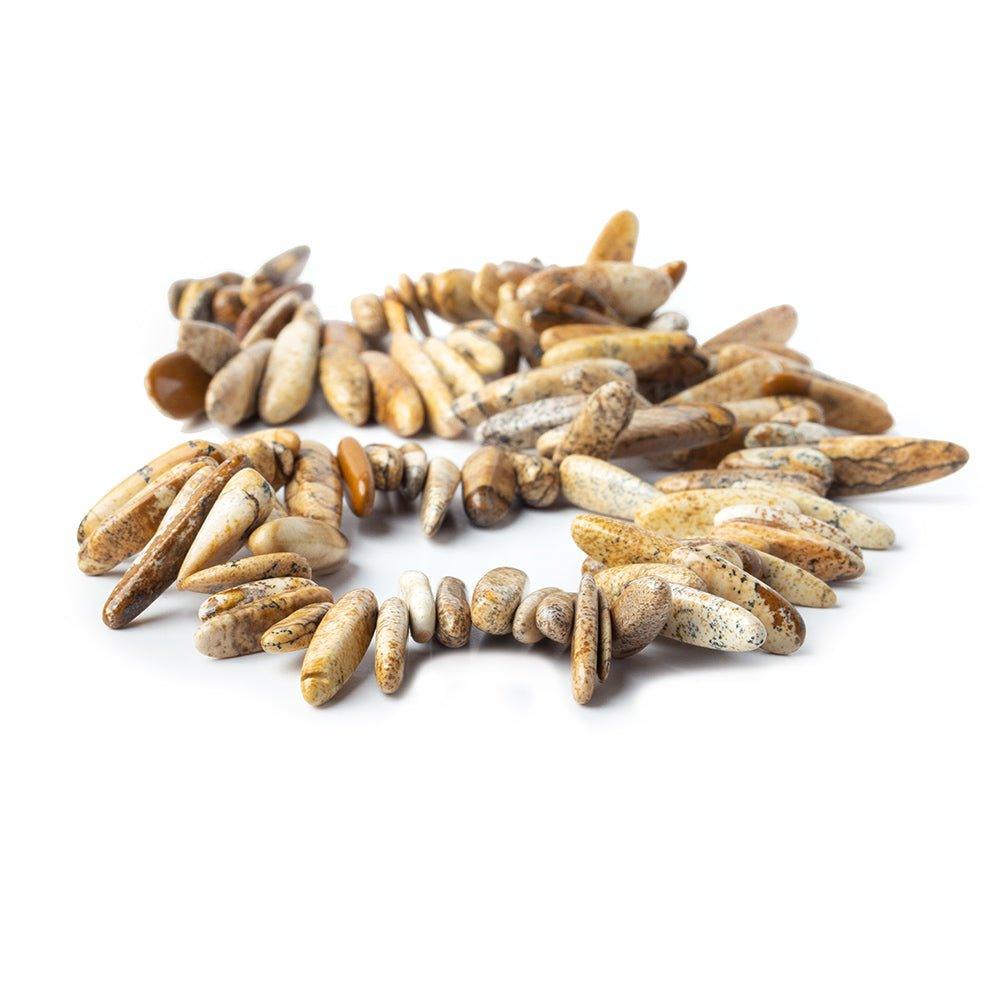 Picture Jasper Beads Top Drilled Plain 18x6mm avg Nuggets, 16" length, 85 pcs - The Bead Traders