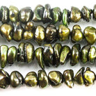 Pine Green Center Drilled Keshi Freshwater Pearls 15 inch 88 pieces - The Bead Traders