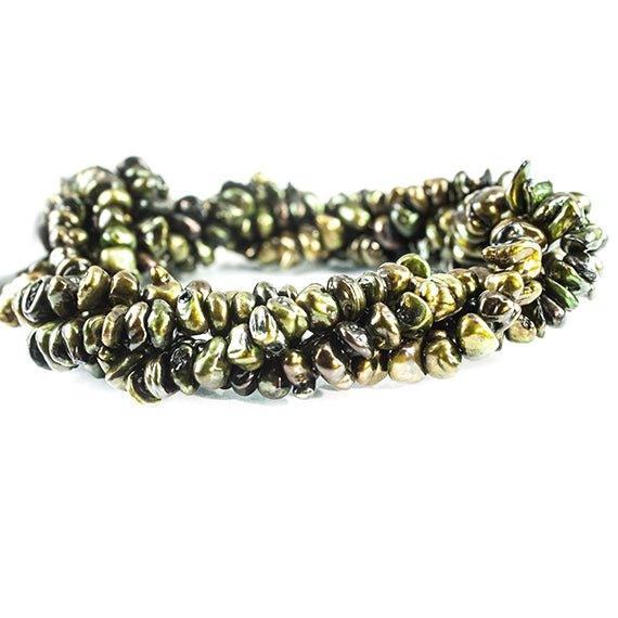 Pine Green Center Drilled Keshi Freshwater Pearls 15 inch 88 pieces - The Bead Traders